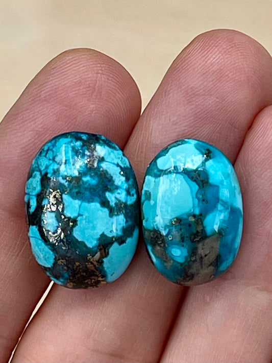 2 Amazing Turquoise Stones from Kerman Mine, Iran. With Golden Pyrite (#K18)