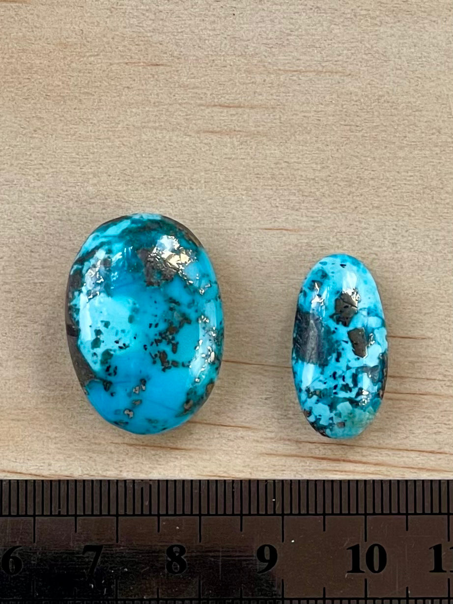 2 Stunning Turquoise Stones from Kerman Mine, Iran. With Golden Pyrite (#K20)