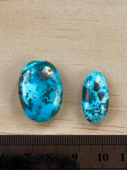 2 Stunning Turquoise Stones from Kerman Mine, Iran. With Golden Pyrite (#K20)
