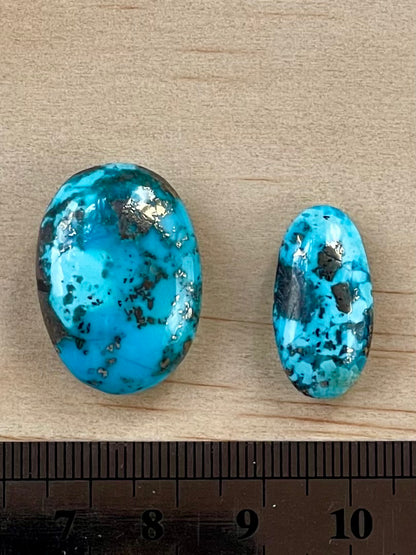 2 Stunning Turquoise Stones from Kerman Mine, Iran. With Golden Pyrite (#K20)