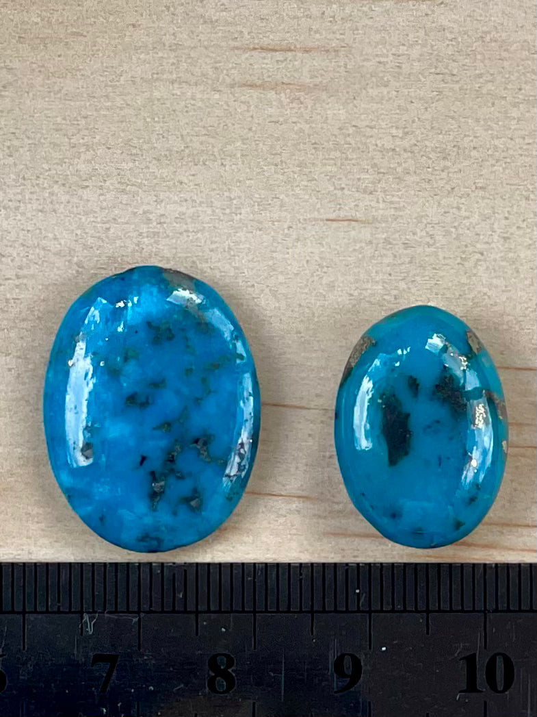2 Amazing Turquoise Stones from Kerman Mine, Iran. With Golden Pyrite (#K21)