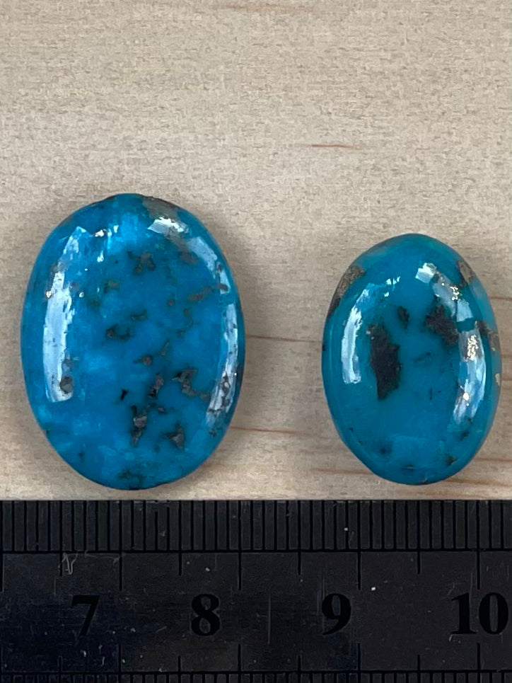 2 Amazing Turquoise Stones from Kerman Mine, Iran. With Golden Pyrite (#K21)