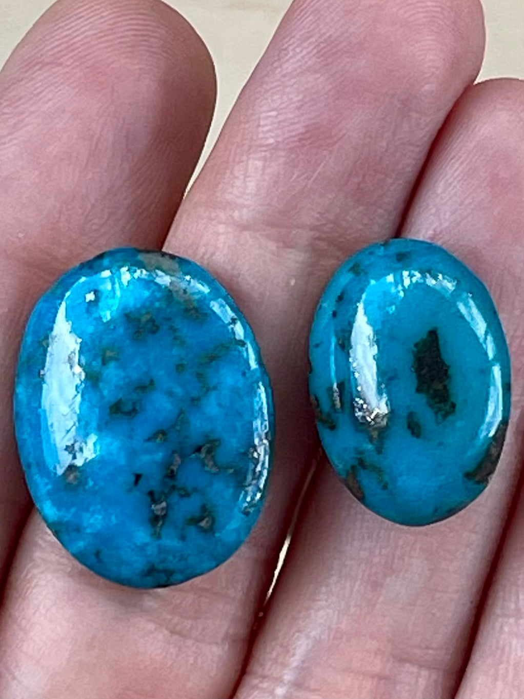 2 Amazing Turquoise Stones from Kerman Mine, Iran. With Golden Pyrite (#K21)
