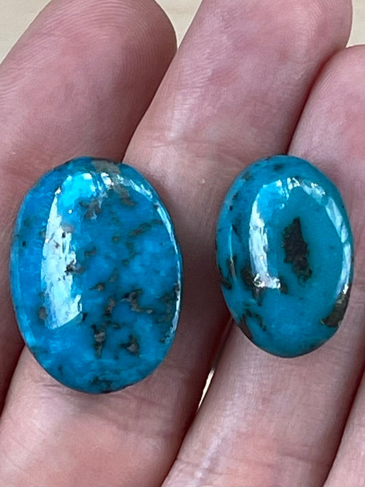 2 Amazing Turquoise Stones from Kerman Mine, Iran. With Golden Pyrite (#K21)