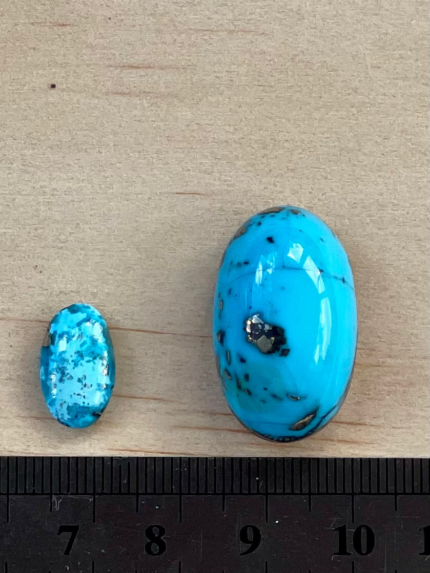2 Stunning Turquoise Stones from Kerman Mine, Iran. With Golden Pyrite (#K22)