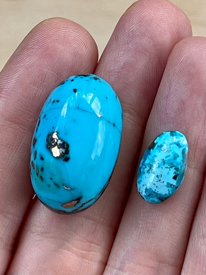 2 Stunning Turquoise Stones from Kerman Mine, Iran. With Golden Pyrite (#K22)