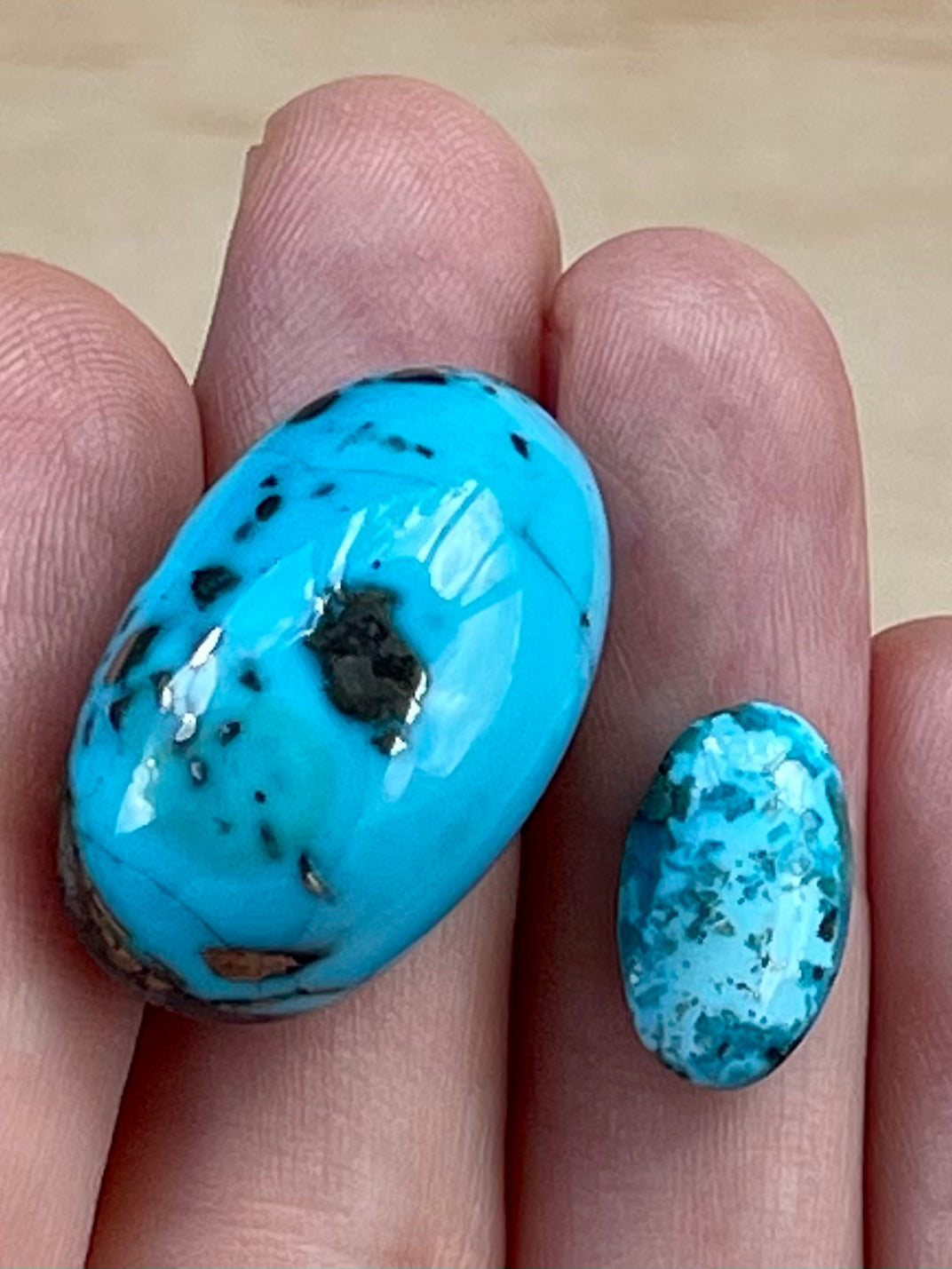 2 Stunning Turquoise Stones from Kerman Mine, Iran. With Golden Pyrite (#K22)