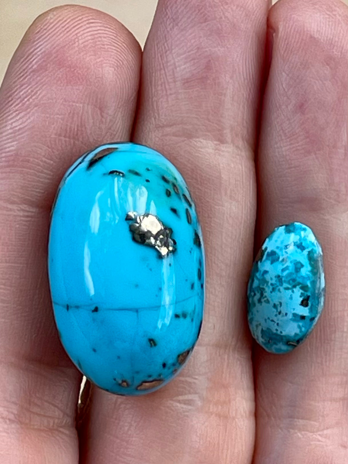 2 Stunning Turquoise Stones from Kerman Mine, Iran. With Golden Pyrite (#K22)