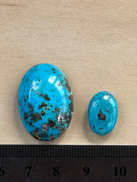 2 Amazing Turquoise Stones from Kerman Mine, Iran. With Golden Pyrite (#K24)
