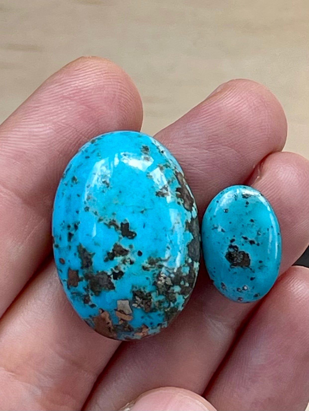 2 Amazing Turquoise Stones from Kerman Mine, Iran. With Golden Pyrite (#K24)