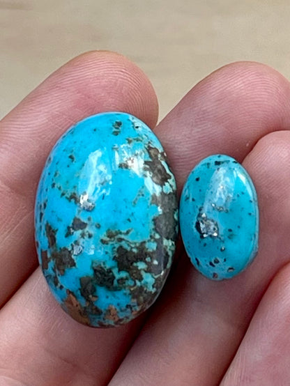 2 Amazing Turquoise Stones from Kerman Mine, Iran. With Golden Pyrite (#K24)