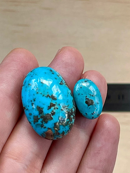 2 Amazing Turquoise Stones from Kerman Mine, Iran. With Golden Pyrite (#K24)