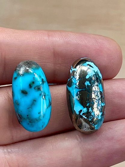 2 Amazing Turquoise Stones With Golden Pyrite from Kerman Mine, Iran.  (#K26)