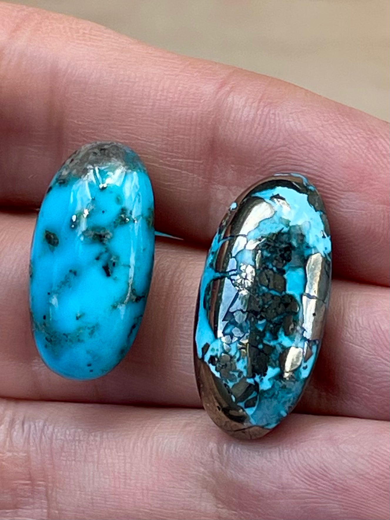 2 Amazing Turquoise Stones With Golden Pyrite from Kerman Mine, Iran.  (#K26)