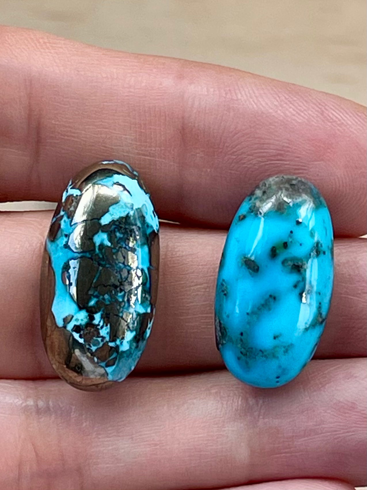 2 Amazing Turquoise Stones With Golden Pyrite from Kerman Mine, Iran.  (#K26)
