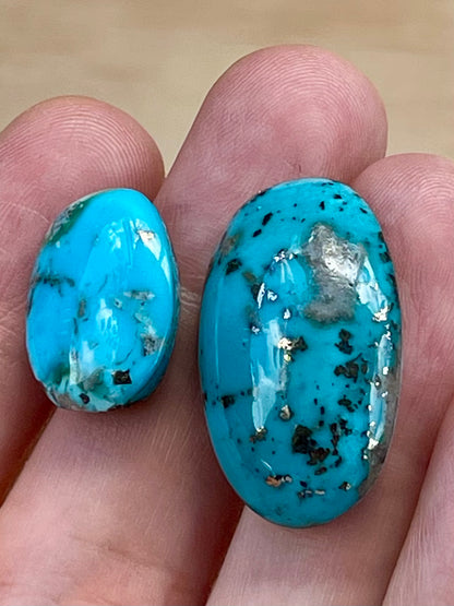 2 Lovely Turquoise Stones from Kerman Mine, Iran. With Golden Pyrite (#K27)