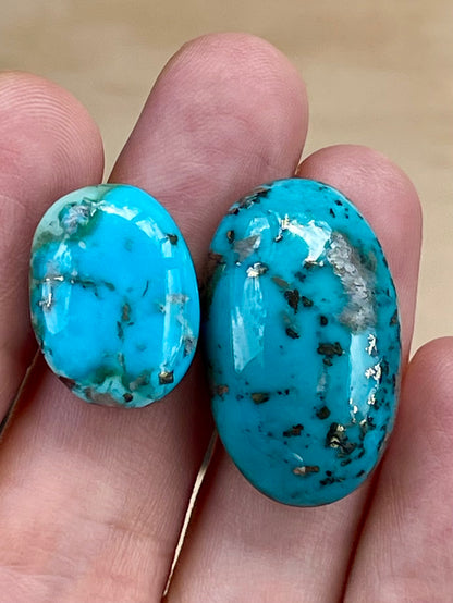 2 Lovely Turquoise Stones from Kerman Mine, Iran. With Golden Pyrite (#K27)