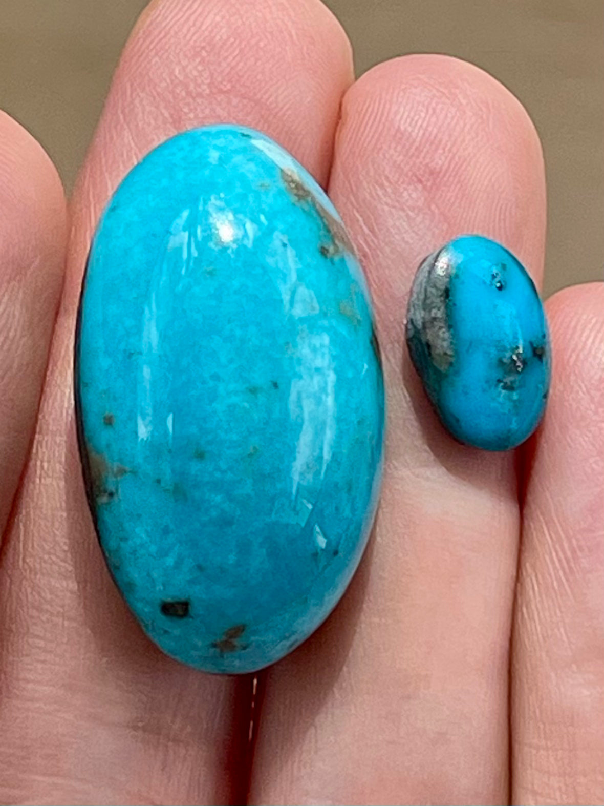 2 Lovely Turquoise Stones from Kerman Mine, Iran. With Golden Pyrite (#K28)