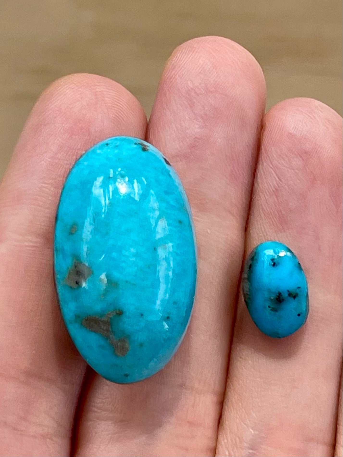 2 Lovely Turquoise Stones from Kerman Mine, Iran. With Golden Pyrite (#K28)