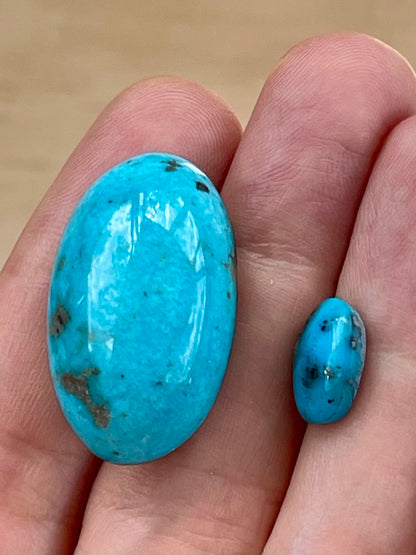 2 Lovely Turquoise Stones from Kerman Mine, Iran. With Golden Pyrite (#K28)