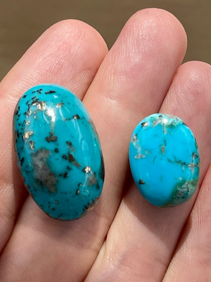2 Lovely Turquoise Stones from Kerman Mine, Iran. With Golden Pyrite (#K27)