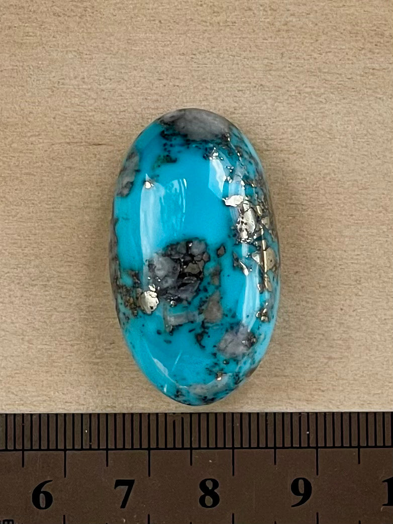 A Stunning Turquoise Cabochon Stones from Kerman Mine, Iran. With Golden Pyrite (#K29)