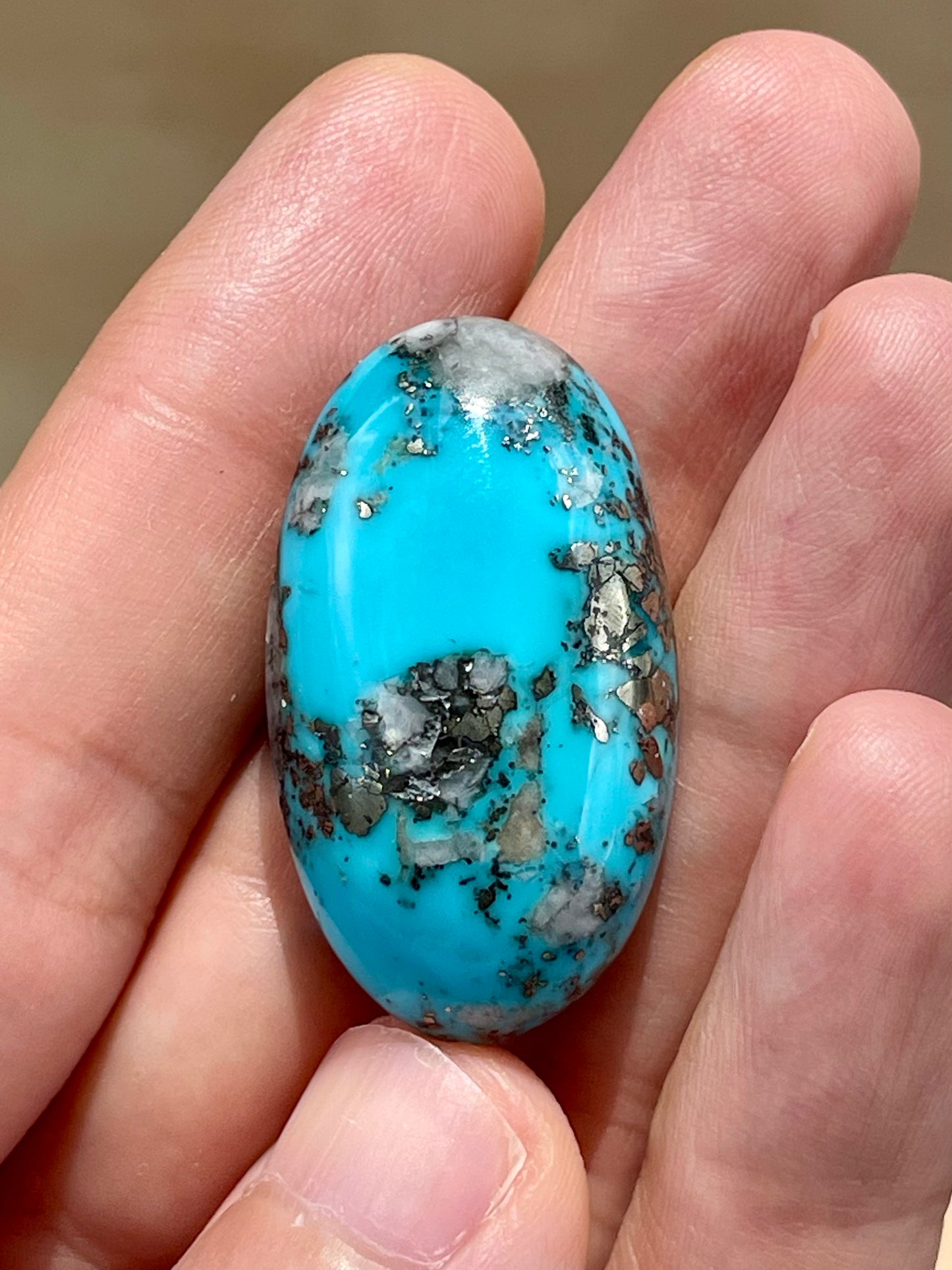 A Stunning Turquoise Cabochon Stones from Kerman Mine, Iran. With Golden Pyrite (#K29)