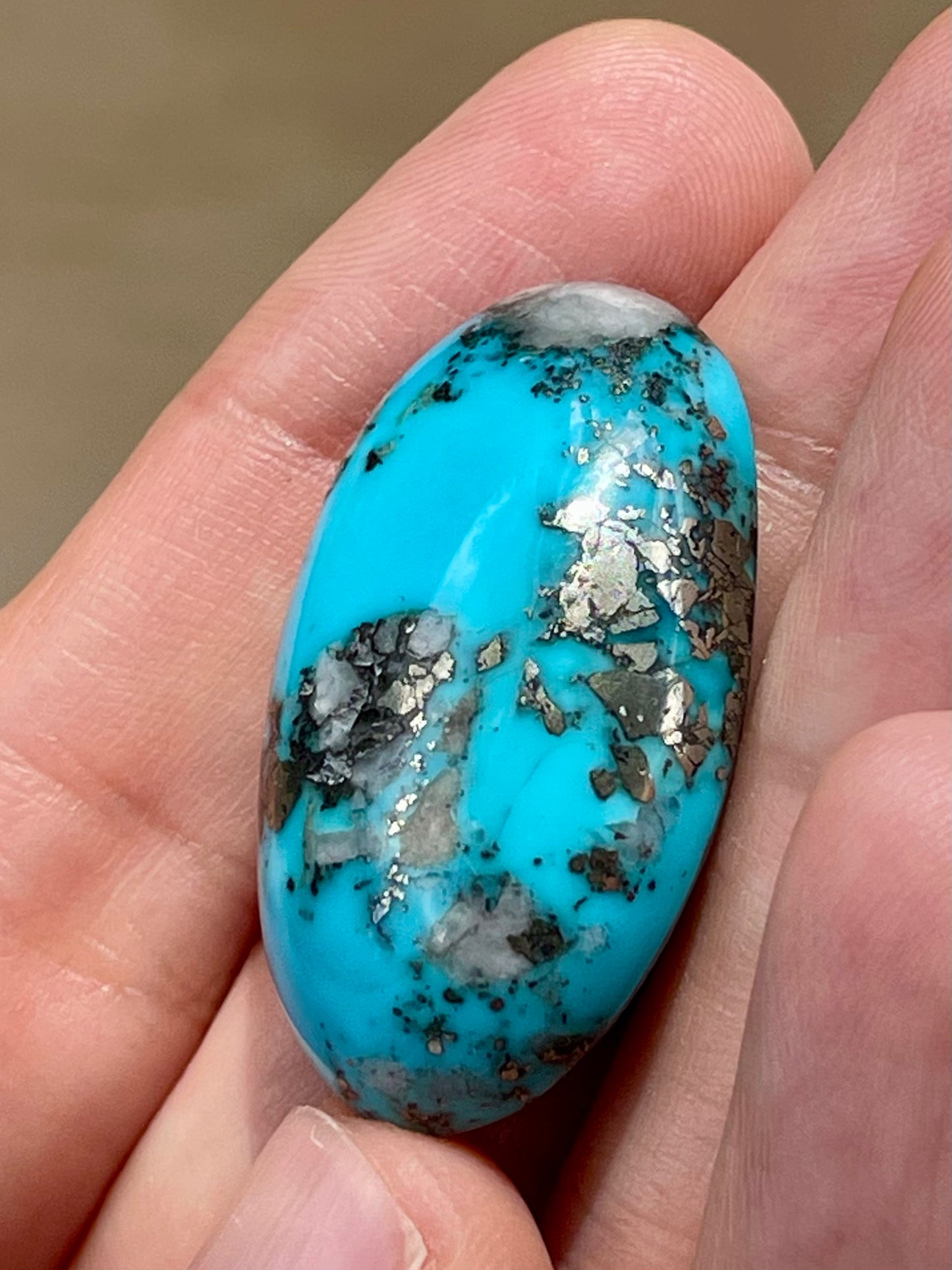 A Stunning Turquoise Cabochon Stones from Kerman Mine, Iran. With Golden Pyrite (#K29)