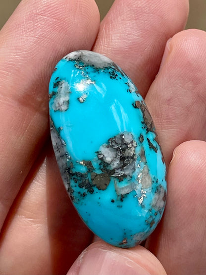 A Stunning Turquoise Cabochon Stones from Kerman Mine, Iran. With Golden Pyrite (#K29)