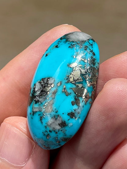 A Stunning Turquoise Cabochon Stones from Kerman Mine, Iran. With Golden Pyrite (#K29)
