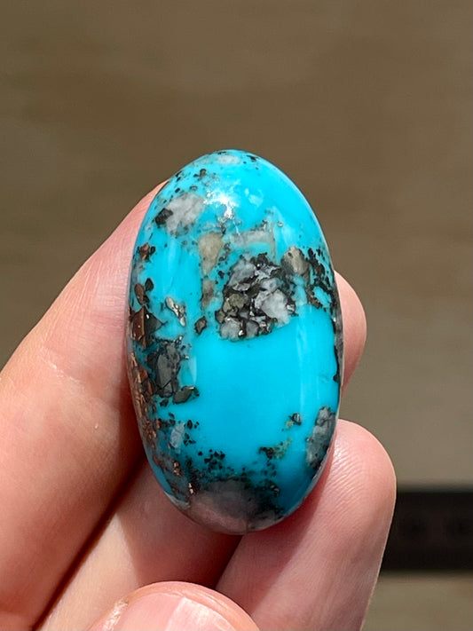 A Stunning Turquoise Cabochon Stones from Kerman Mine, Iran. With Golden Pyrite (#K29)