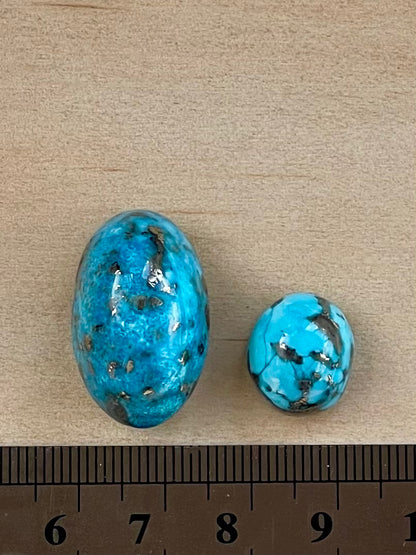 2 Gorgeous Turquoise Stones from Kerman Mine, Iran. Dark Blue With Golden Pyrite (#K30)
