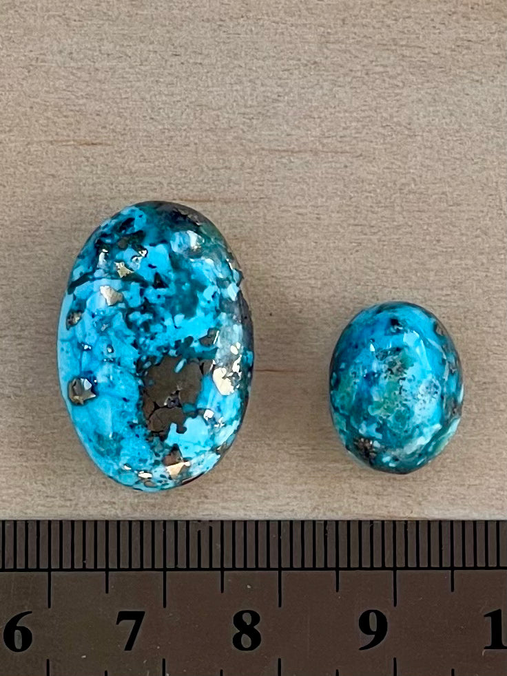 2 Gorgeous Turquoise Stones from Kerman Mine, Iran. Dark Blue With Golden Pyrite (#K31)