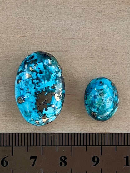 2 Gorgeous Turquoise Stones from Kerman Mine, Iran. Dark Blue With Golden Pyrite (#K31)