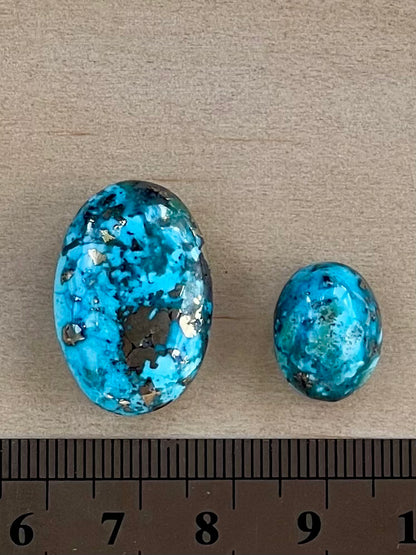 2 Gorgeous Turquoise Stones from Kerman Mine, Iran. Dark Blue With Golden Pyrite (#K31)