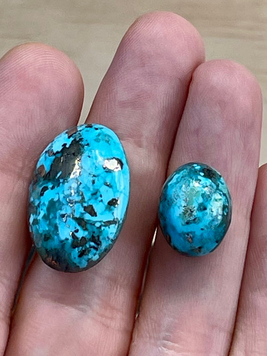 2 Gorgeous Turquoise Stones from Kerman Mine, Iran. Dark Blue With Golden Pyrite (#K31)