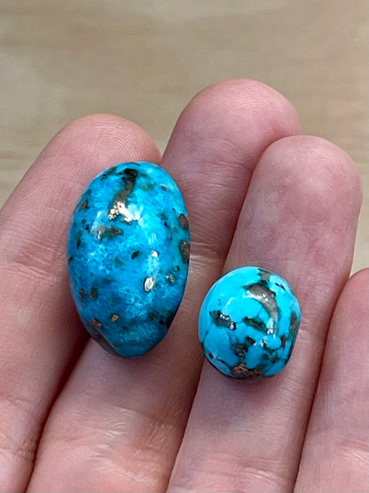 2 Gorgeous Turquoise Stones from Kerman Mine, Iran. Dark Blue With Golden Pyrite (#K30)