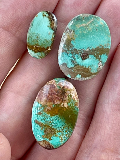 3 Lovely Natural Green Persian Turquoise Loose Stones – Neishabour Mine, Not-stabilized (#N34)