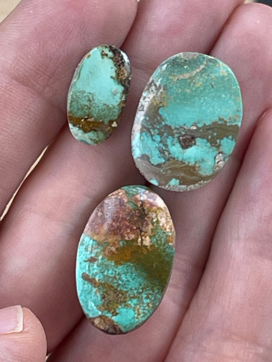 3 Lovely Natural Green Persian Turquoise Loose Stones – Neishabour Mine, Not-stabilized (#N34)