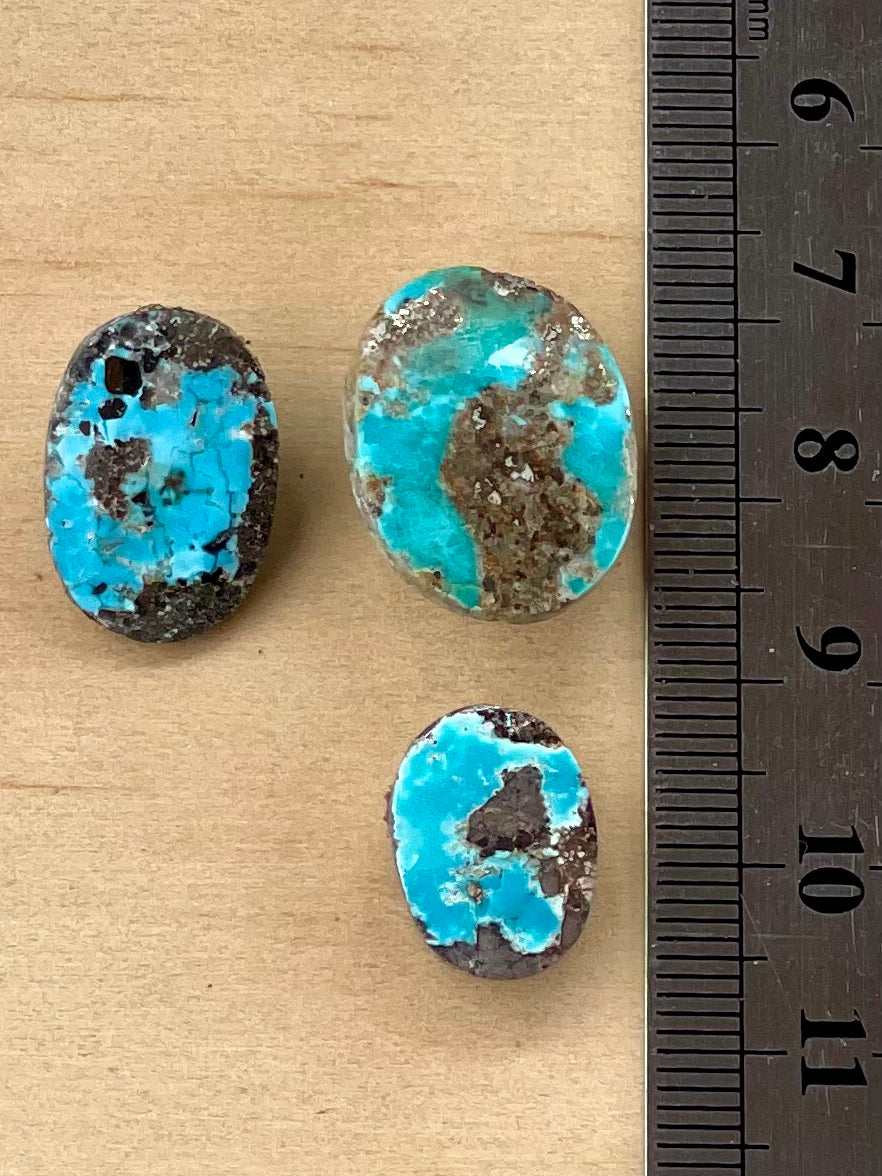 ✨ Natural Persian Turquoise – Rare Set of Three (Neishabour Mine) ✨ Not-stabilized (#N39)