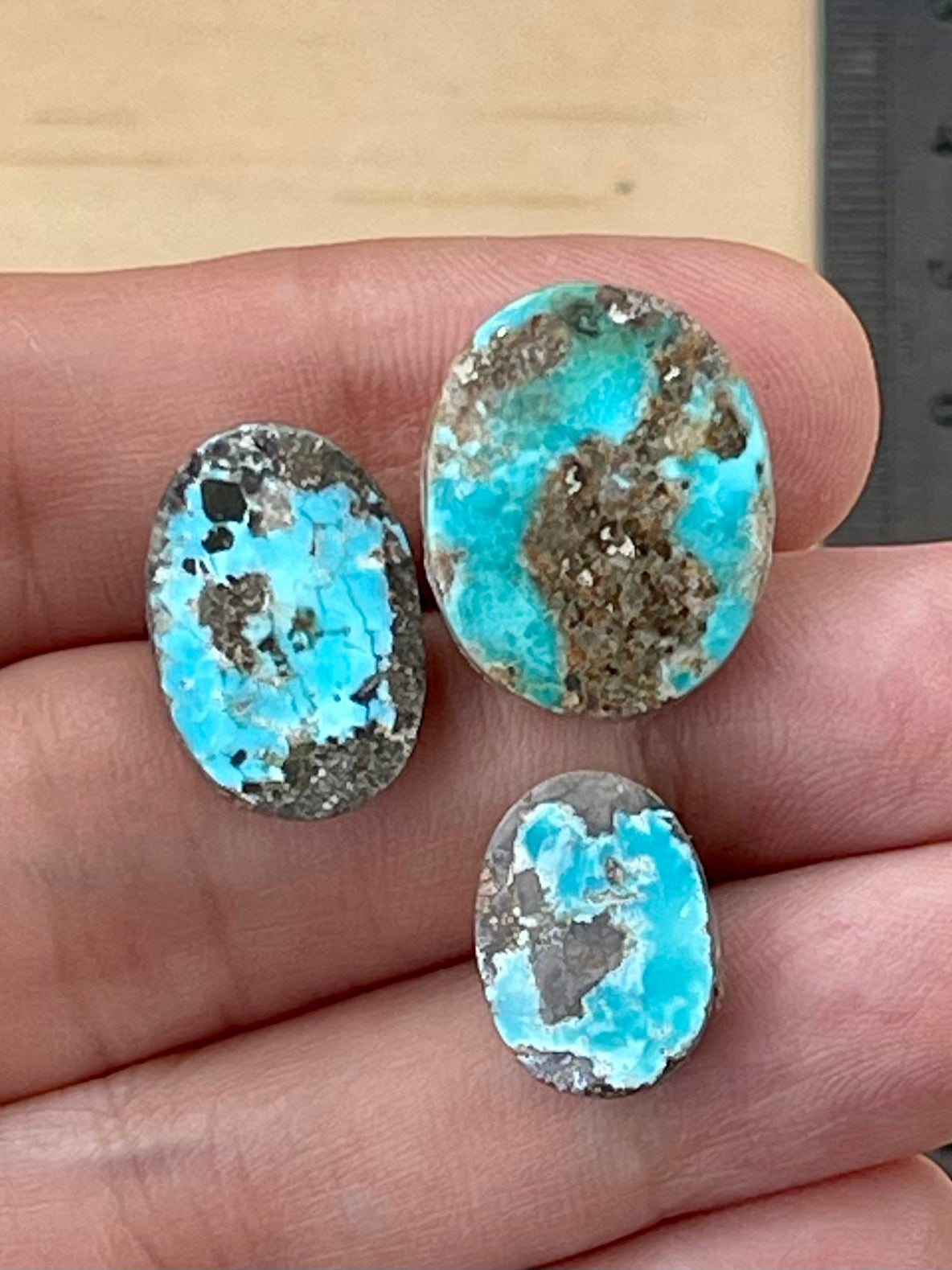 ✨ Natural Persian Turquoise – Rare Set of Three (Neishabour Mine) ✨ Not-stabilized (#N39)