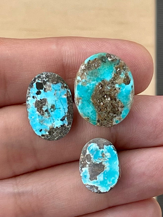 ✨ Natural Persian Turquoise – Rare Set of Three (Neishabour Mine) ✨ Not-stabilized (#N39)