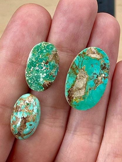 3 Lovely Green Persian Turquoise Stones – Neishabour Mine, Iran, Not-stabilized, Naural (#N46)