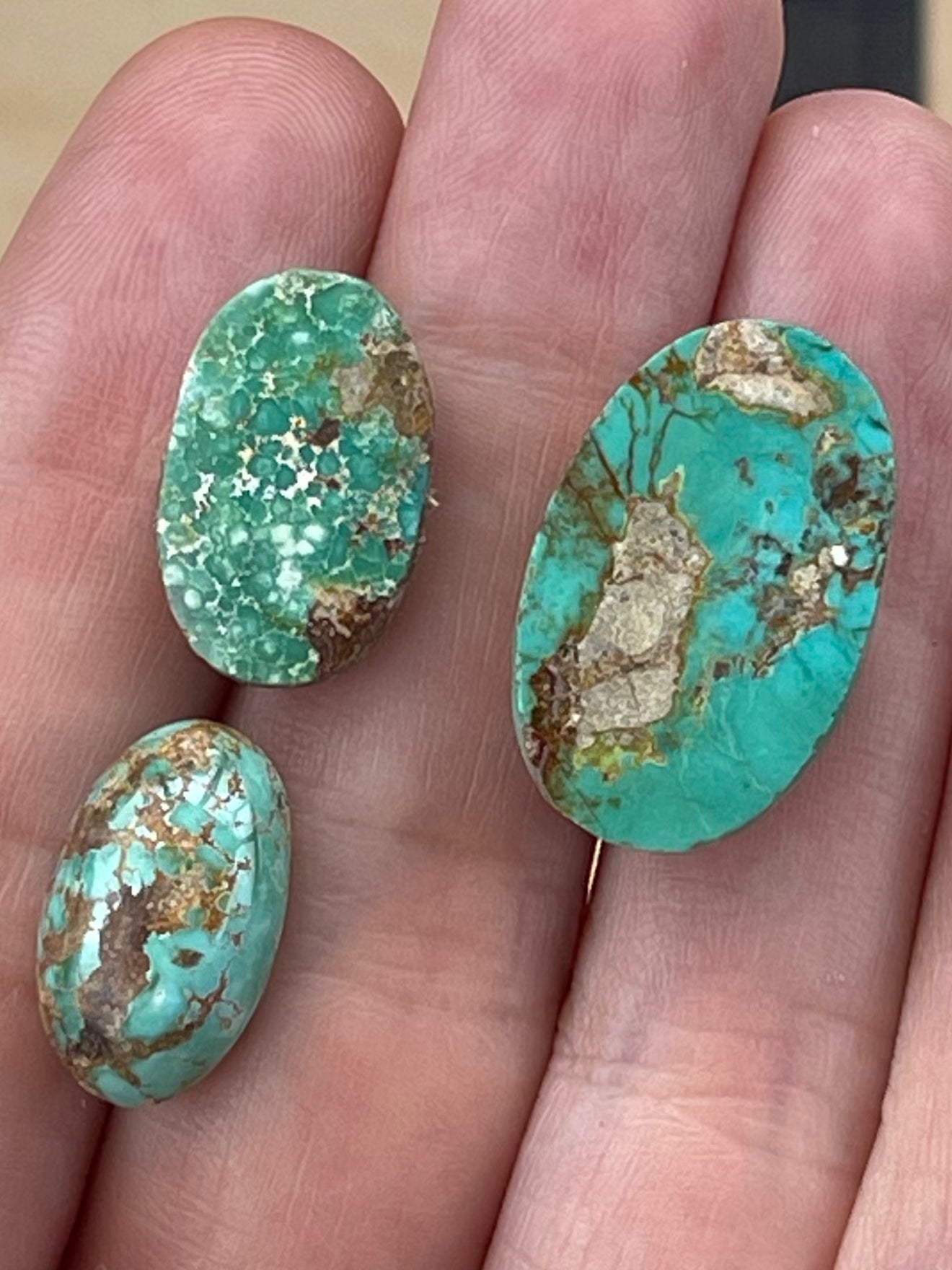 3 Lovely Green Persian Turquoise Stones – Neishabour Mine, Iran, Not-stabilized, Naural (#N46)
