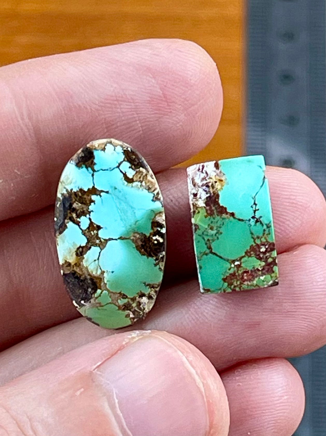 2 Fantastic Polychrome Persian Turquoise Stones – Neishabour Mine, Iran, Not-stabilized (#N50)