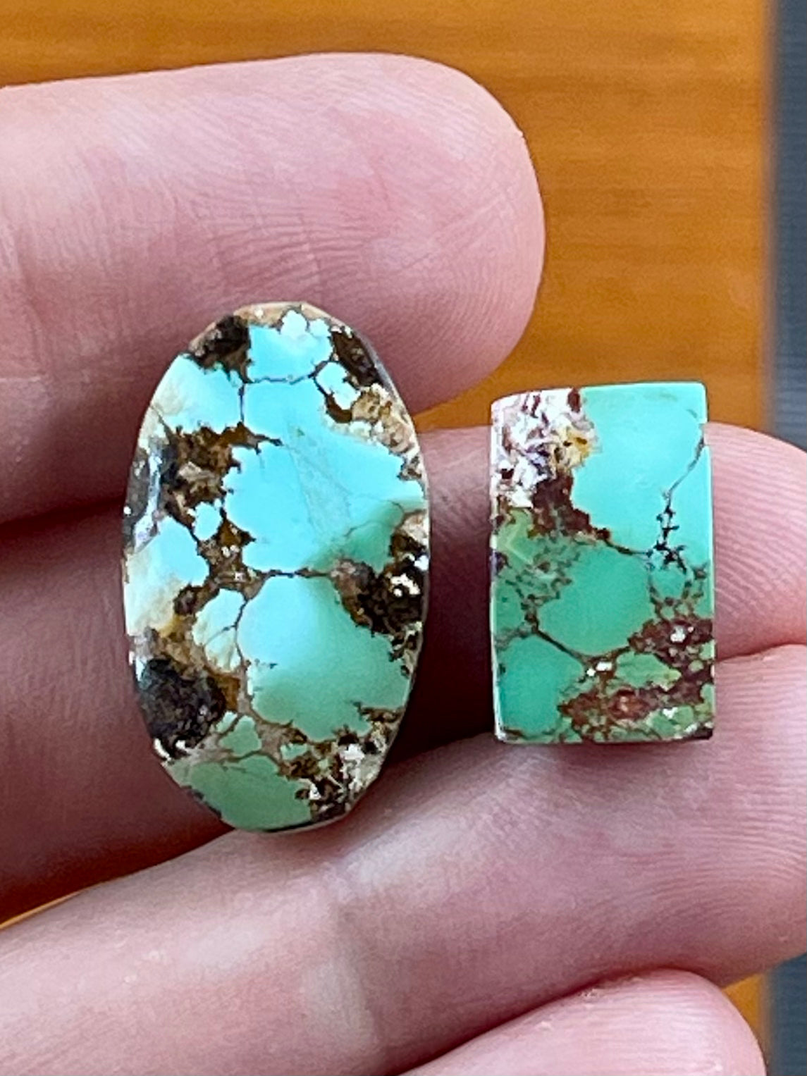 2 Fantastic Polychrome Persian Turquoise Stones – Neishabour Mine, Iran, Not-stabilized (#N50)