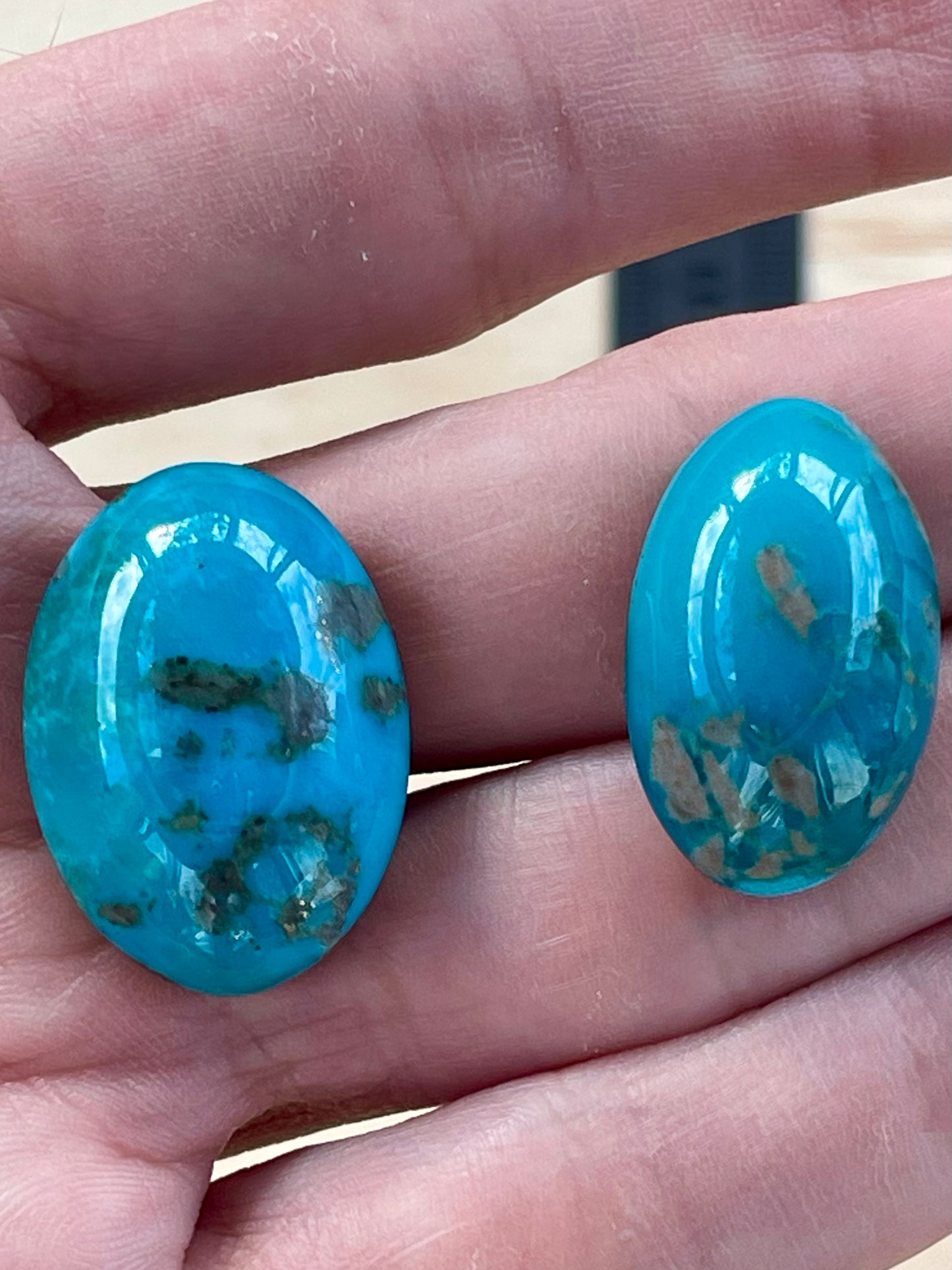 2 Lovely Turquoise Stones from Kerman Mine, Iran. Blue-Green (#K42)