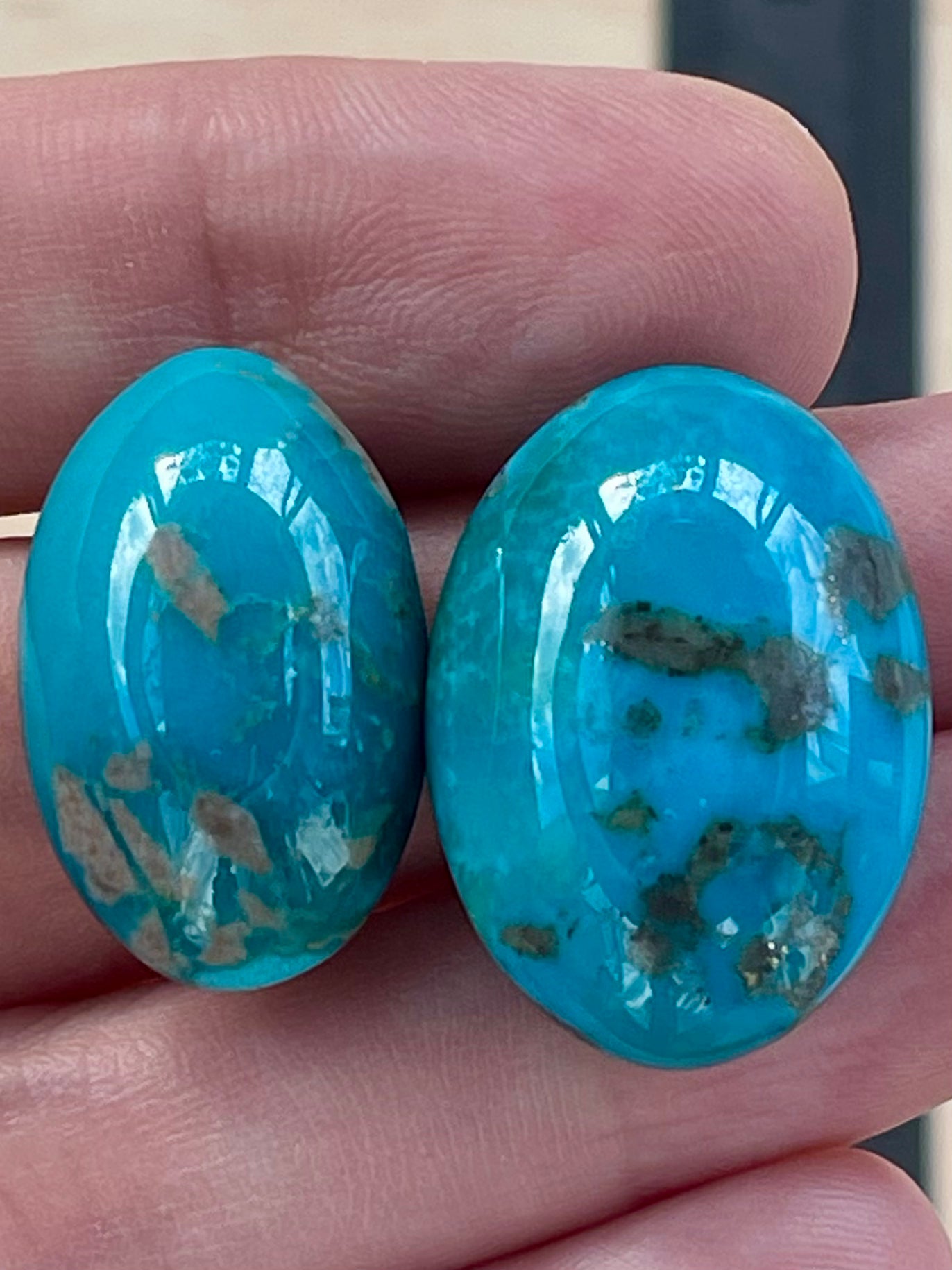 2 Lovely Turquoise Stones from Kerman Mine, Iran. Blue-Green (#K42)