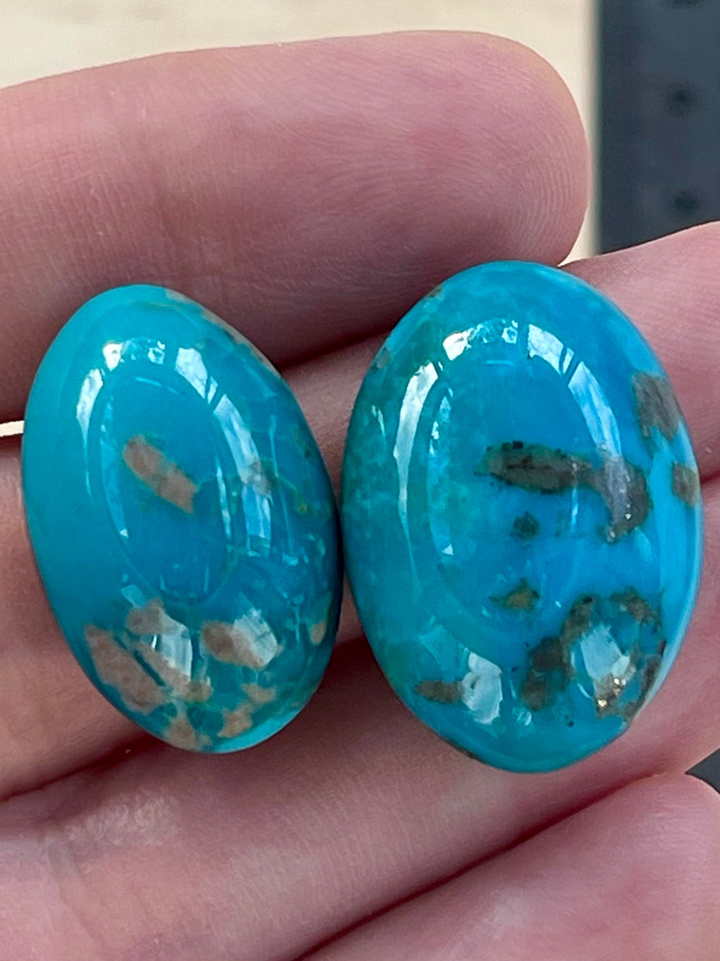 2 Lovely Turquoise Stones from Kerman Mine, Iran. Blue-Green (#K42)