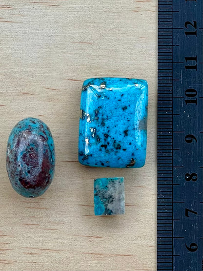 3 Lovely Turquoise Stones from Kerman Mine, Iran. Square shape and With Golden Pyrite (#K43)
